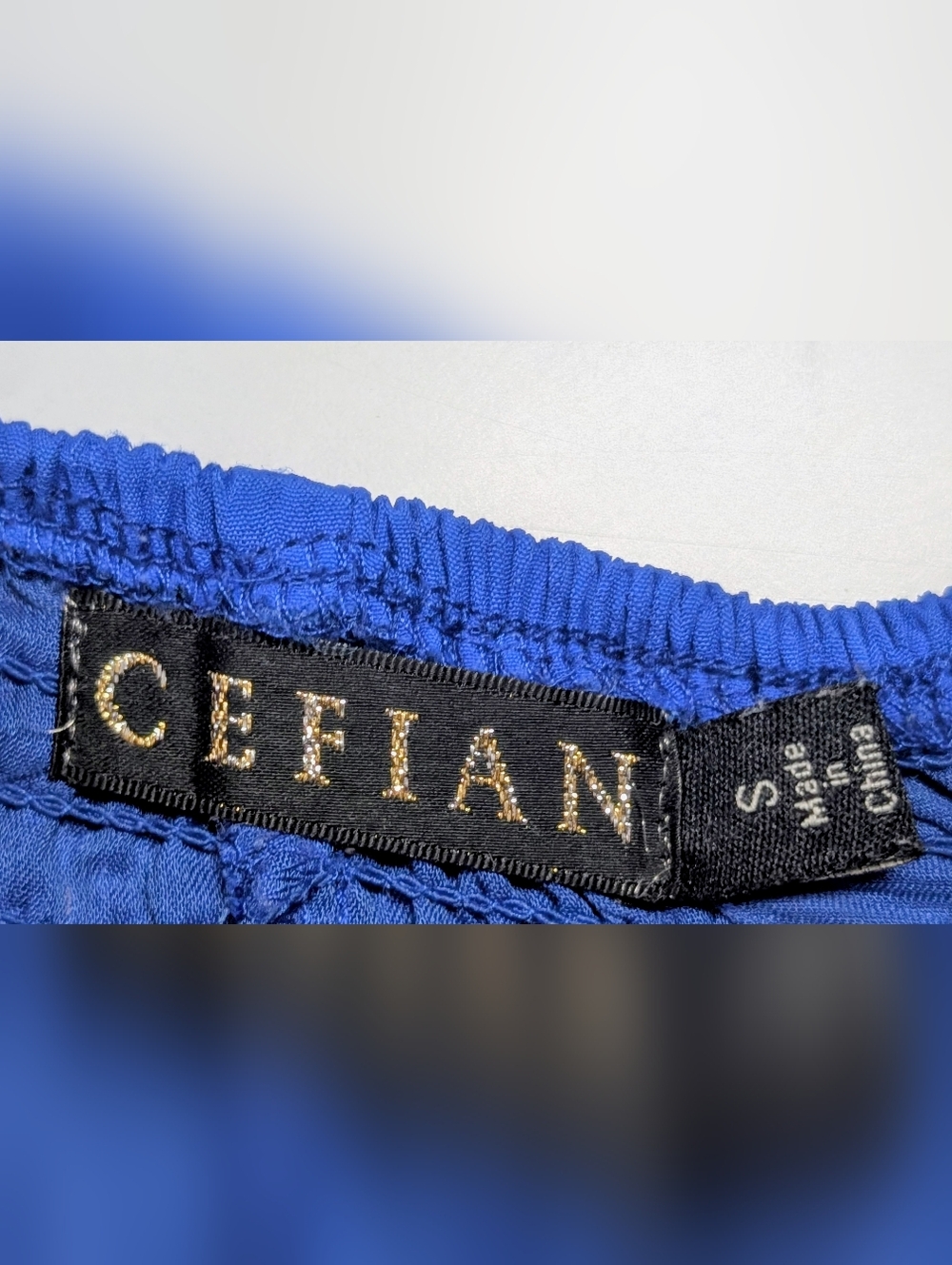 Cefian Blue Smocked Off Shoulder Mini Dress Lace Up Front Size S - Picture 9 of 9